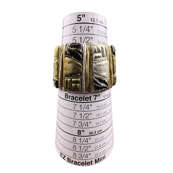 Chicos Womens Gold Tone & Black Statement Stretch Bracelet Unique Modern Design - Picture 5 of 5